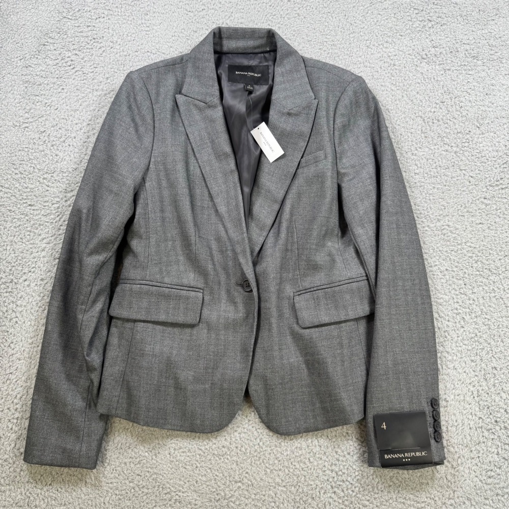 Banana Republic Women's Gray Herringbone Blazer Jacket Size 4 - Picture 1 of 8